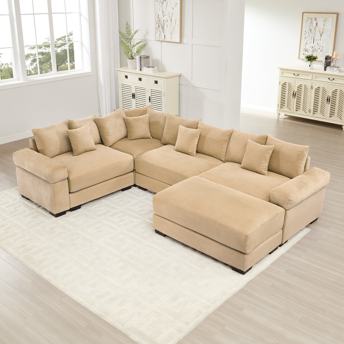 Oversized Cloud Modular Sectional Couch, Convertible Sectional Couches , Extra-Thick Armrests with Ottoman,Premium Corduroy Fabric, Ergonomic Design, Easy Assembly, For Living Rooms bedroom,Camel