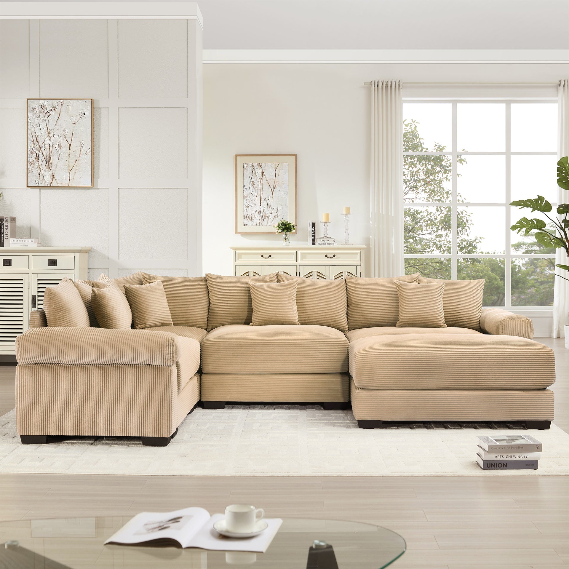 Oversized Cloud Modular Sectional Couch, Convertible Sectional Couches , Extra-Thick Armrests with Ottoman,Premium Corduroy Fabric, Ergonomic Design, Easy Assembly, For Living Rooms bedroom,Camel