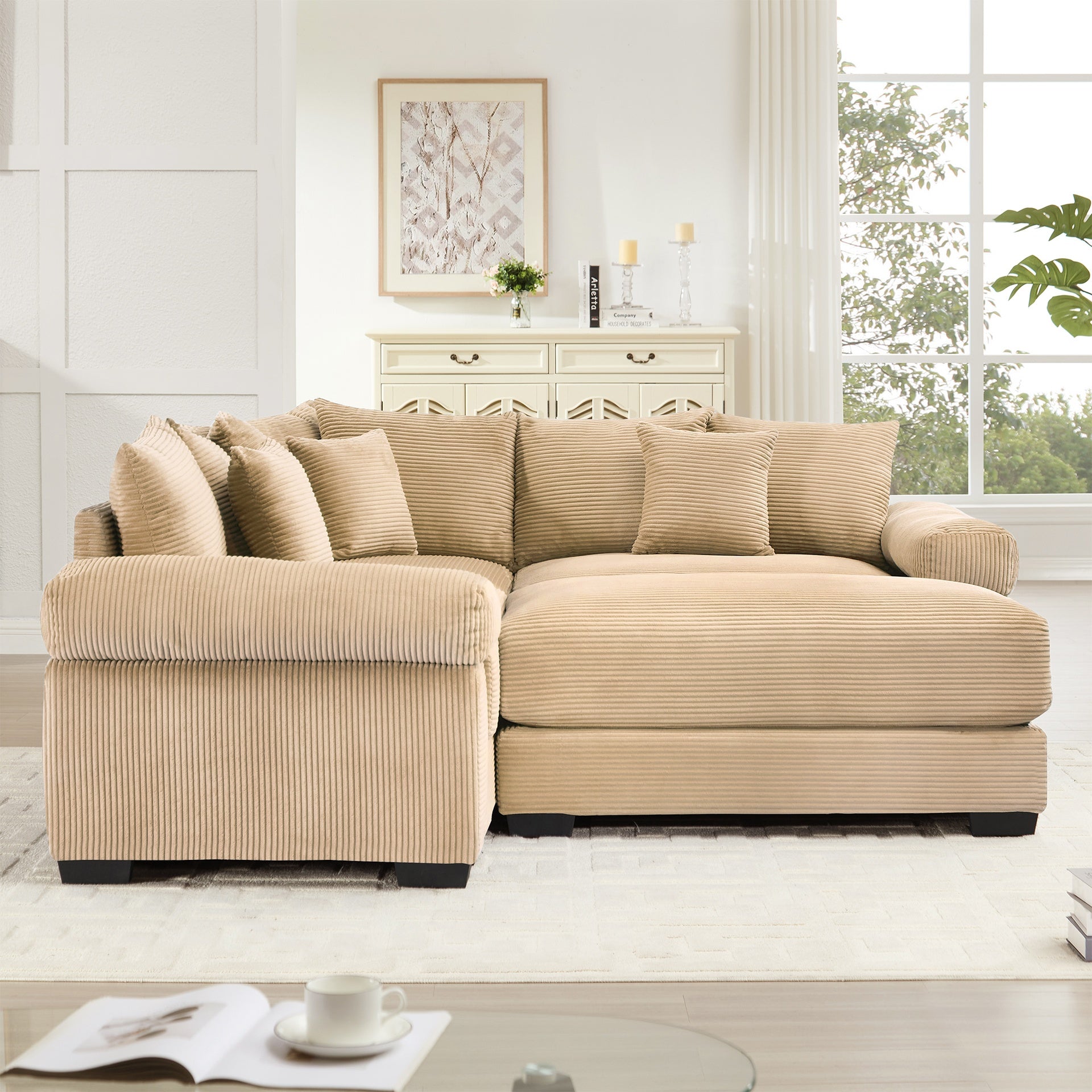Oversized Cloud Modular Sectional Couch,Convertible Sectional Couches Deep Seat Extra-Wide Armrests, 10 Throw Pillows Premium Corduroy Fabric, Ergonomic Design,Easy Assembly, For Living Rooms,Camel