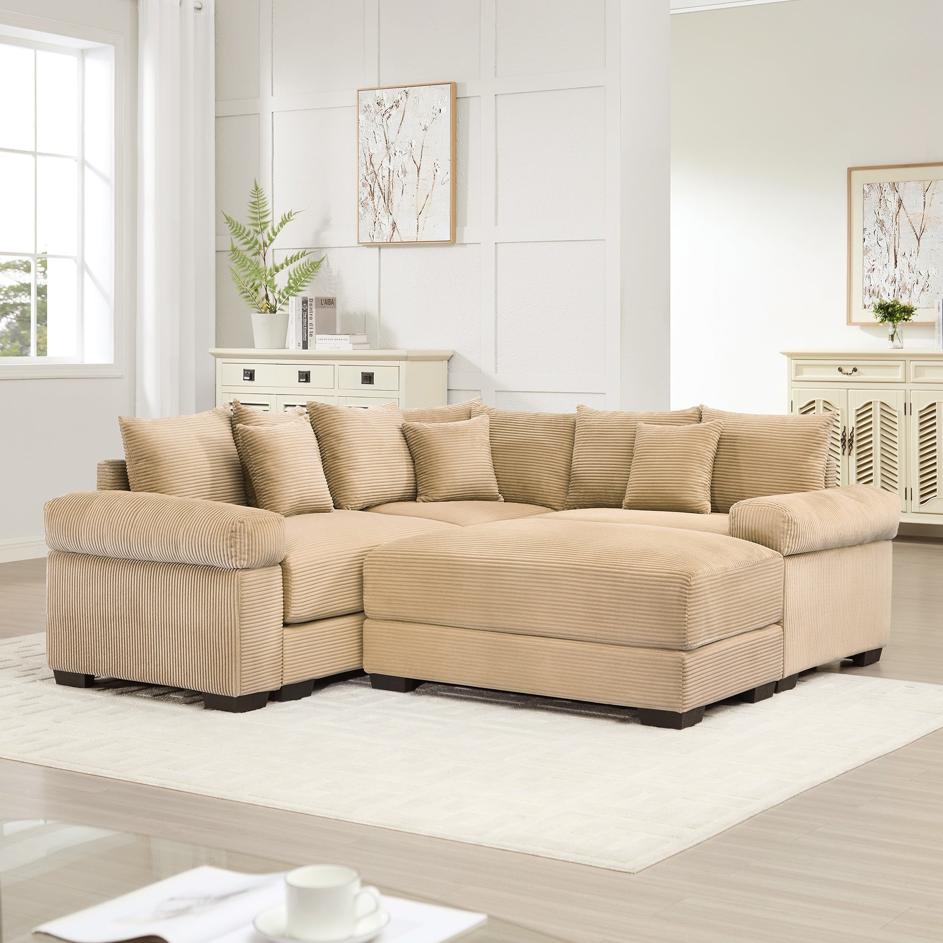 Oversized Cloud Modular Sectional Couch,Convertible Sectional Couches Deep Seat Extra-Wide Armrests, 10 Throw Pillows Premium Corduroy Fabric, Ergonomic Design,Easy Assembly, For Living Rooms,Camel