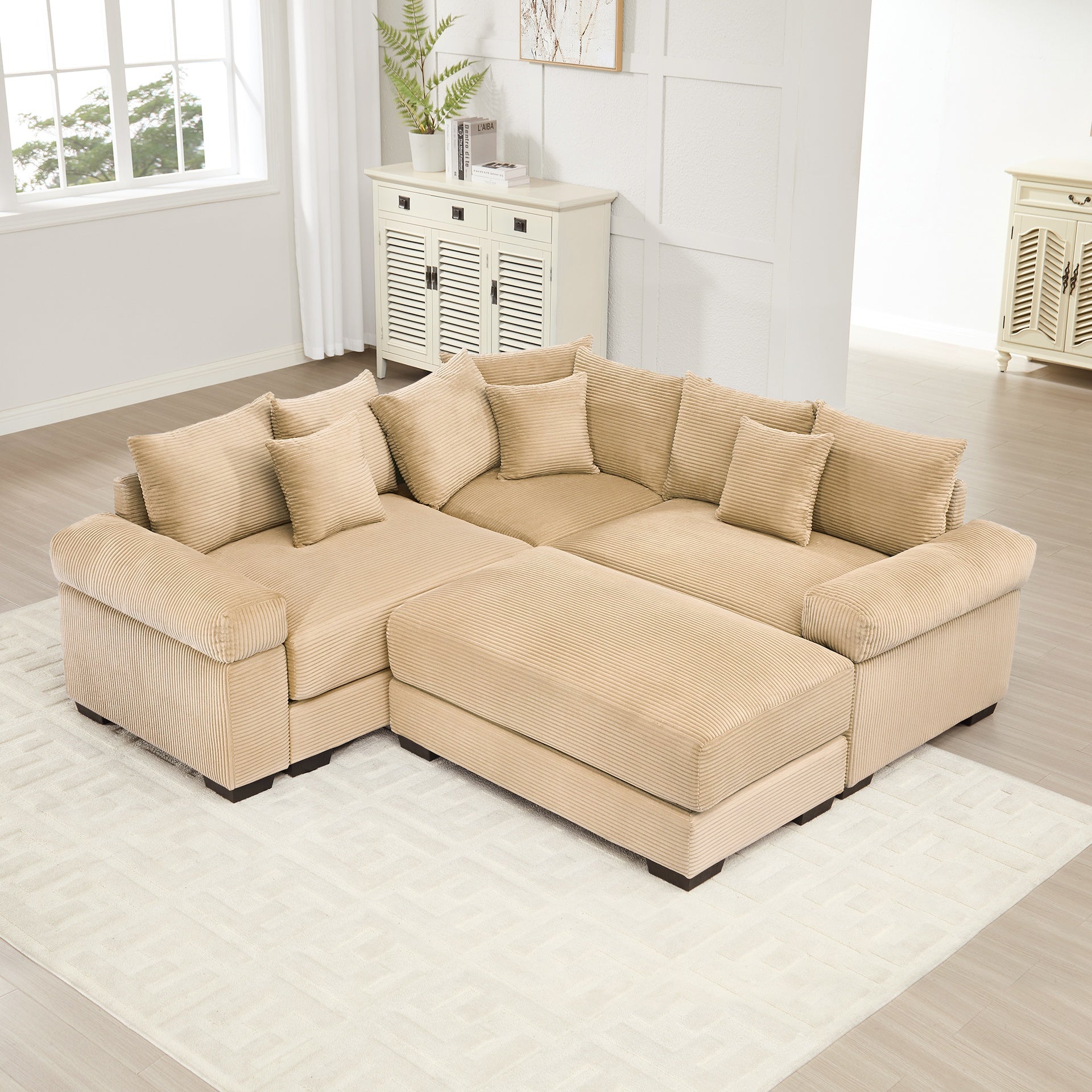 Oversized Cloud Modular Sectional Couch,Convertible Sectional Couches Deep Seat Extra-Wide Armrests, 10 Throw Pillows Premium Corduroy Fabric, Ergonomic Design,Easy Assembly, For Living Rooms,Camel