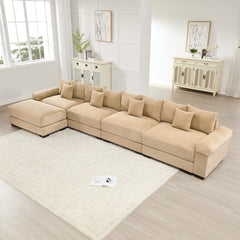 170" Oversized Cloud Modular L-Shape Sectional Couch,Soft Corduroy Fabric, with Ottoman Deep Seat Wide Armrests, Ergonomic Design,12 Throw Pillows, Easy Assembly,For Living Rooms Studies,Camel