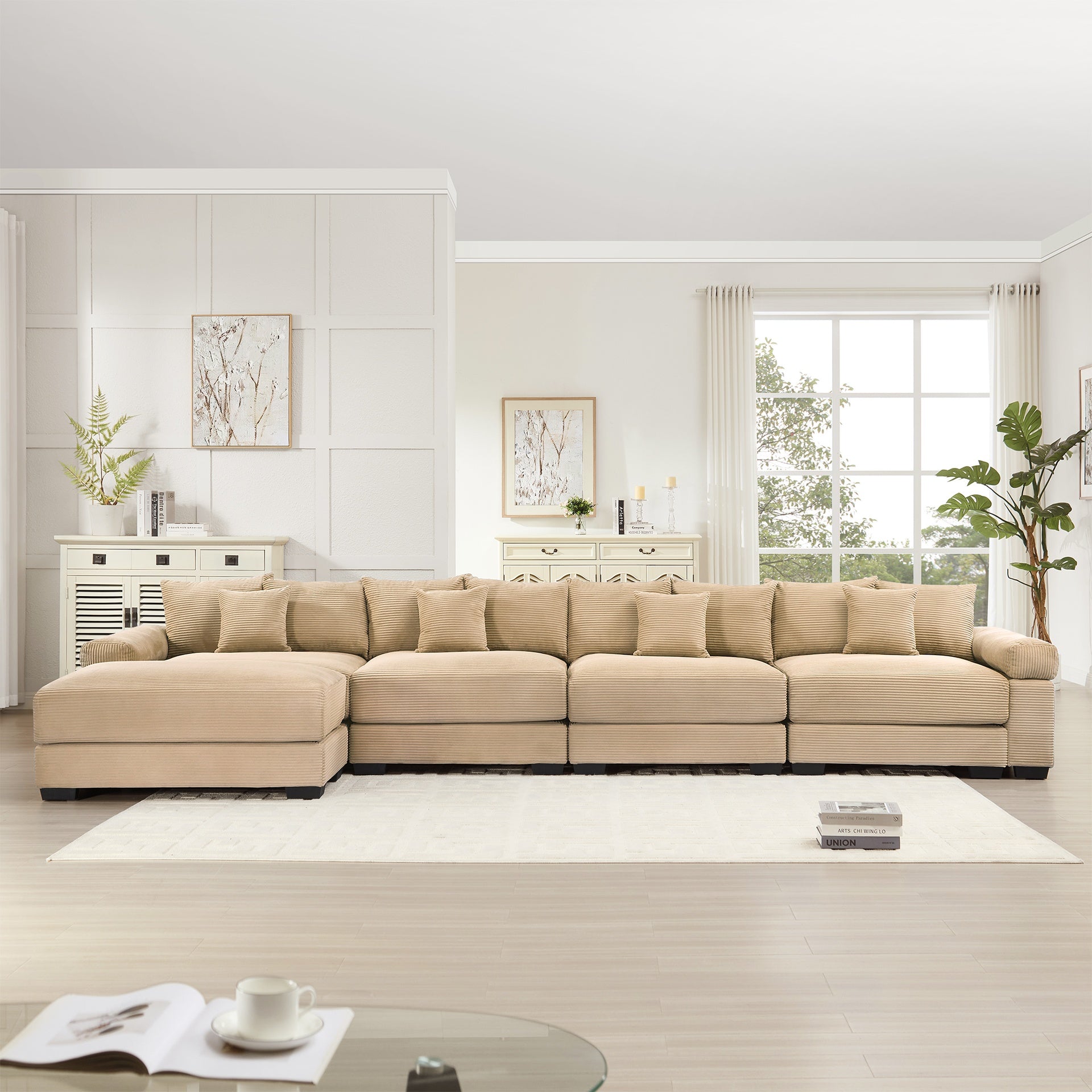 170" Oversized Cloud Modular L-Shape Sectional Couch,Soft Corduroy Fabric, with Ottoman Deep Seat Wide Armrests, Ergonomic Design,12 Throw Pillows, Easy Assembly,For Living Rooms Studies,Camel