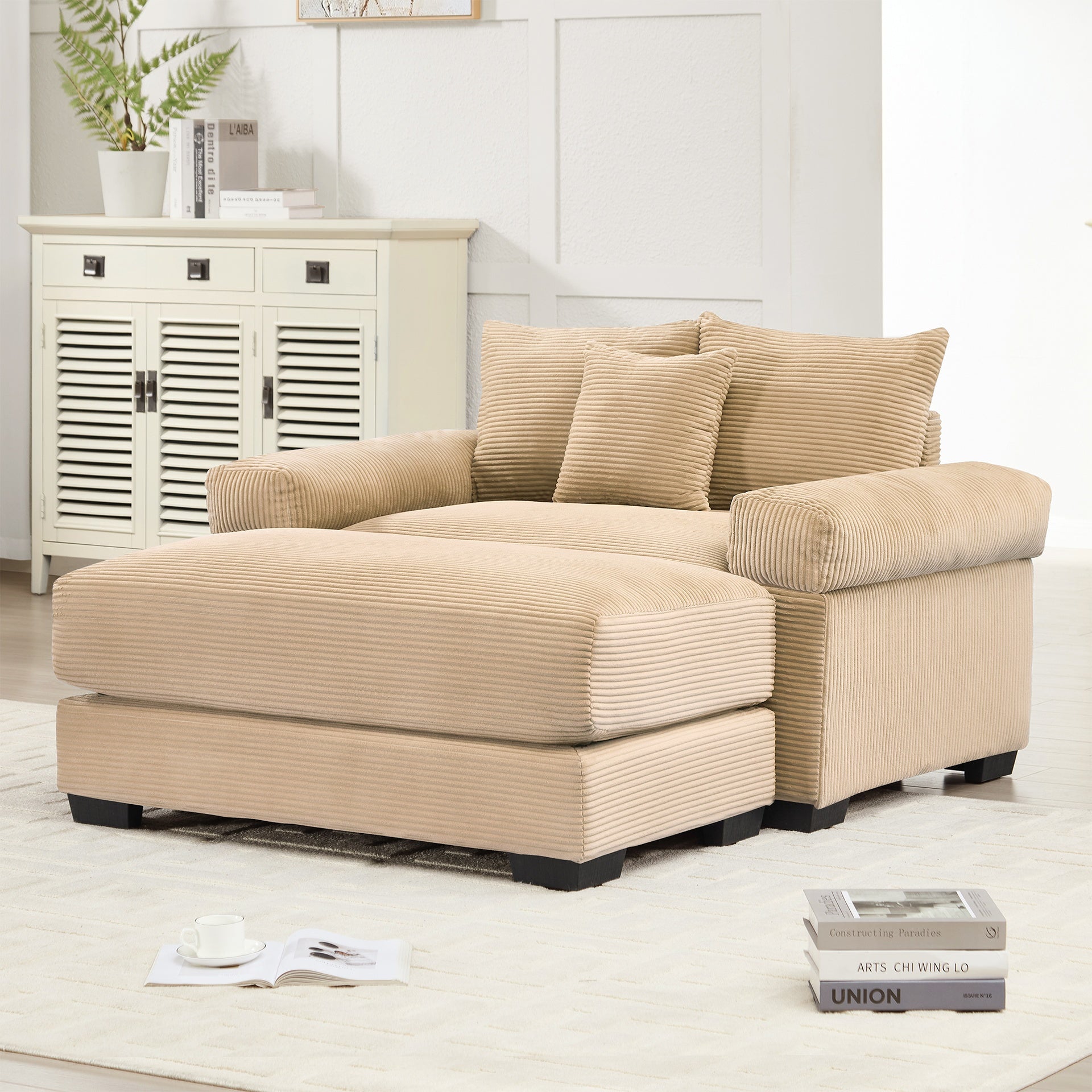 54.3" Oversized Cloud Modular Sectional Couch, Corduroy Fabric Extra-Thick Armrests, Throw Pillows Ottoman, Chaise Lounge Design Ergonomic Design, Easy Assembly Fits Living Rooms Bedrooms,Camel