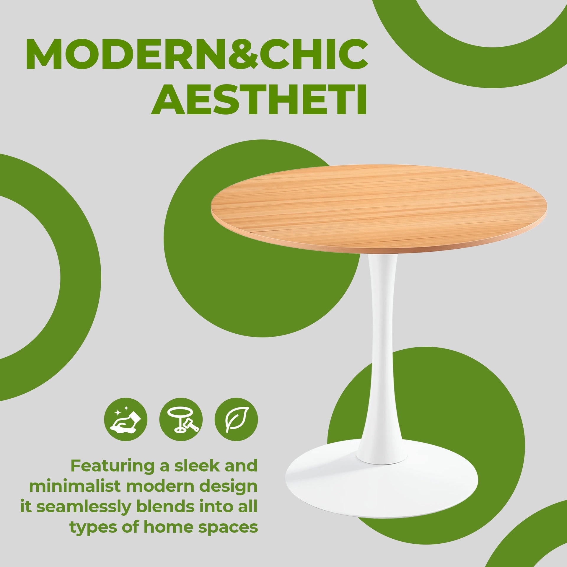1+4 for 5pcs dining set,1table+4chair, Round Marble-Patterned Pub Table for Home Bar & Kitchen
