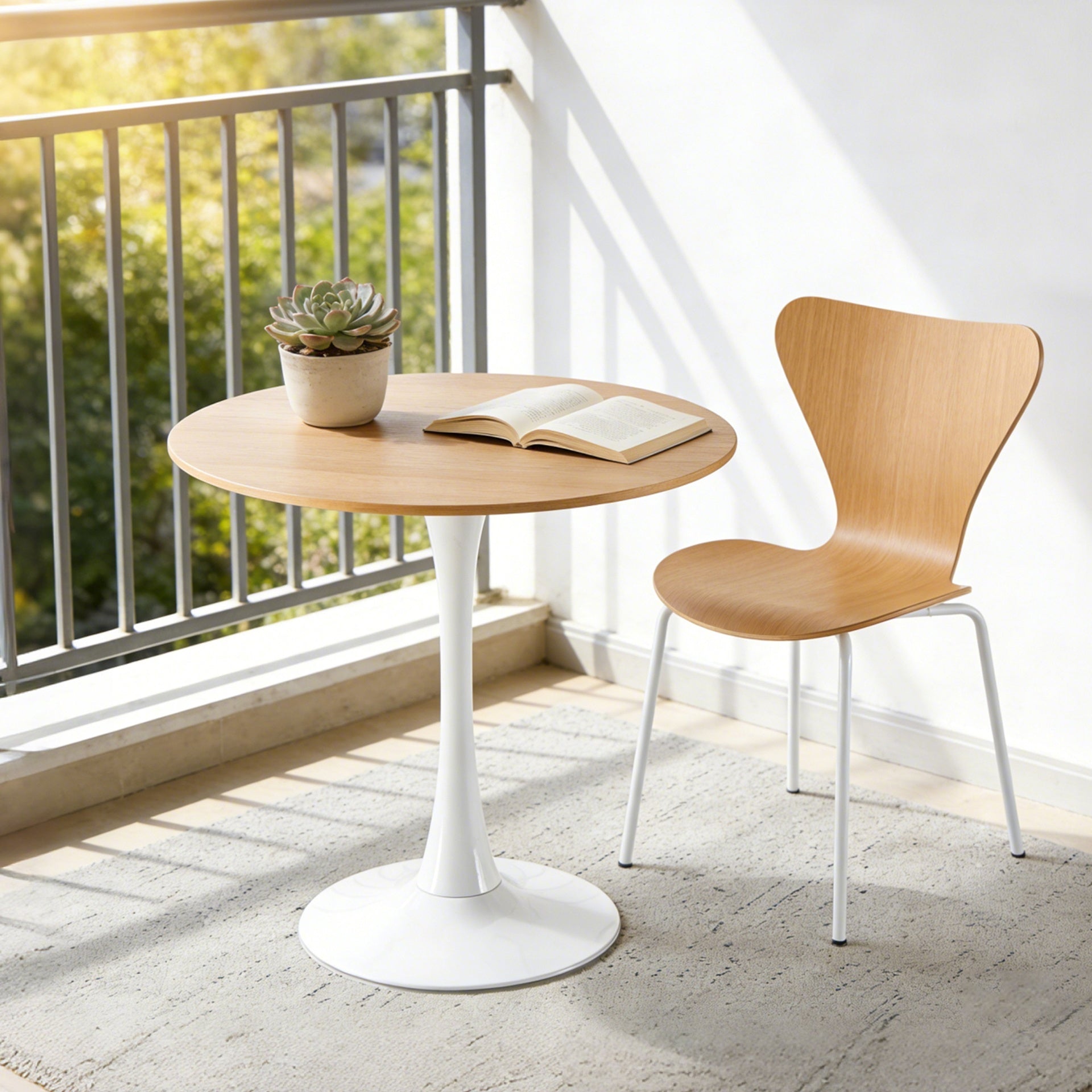 31.5"OAK COLOR TOP Tulip Table Mid-century Dining Table for 2-4 people With Round Mdf Table Top, Pedestal Dining Table, End Table Leisure Coffee Table