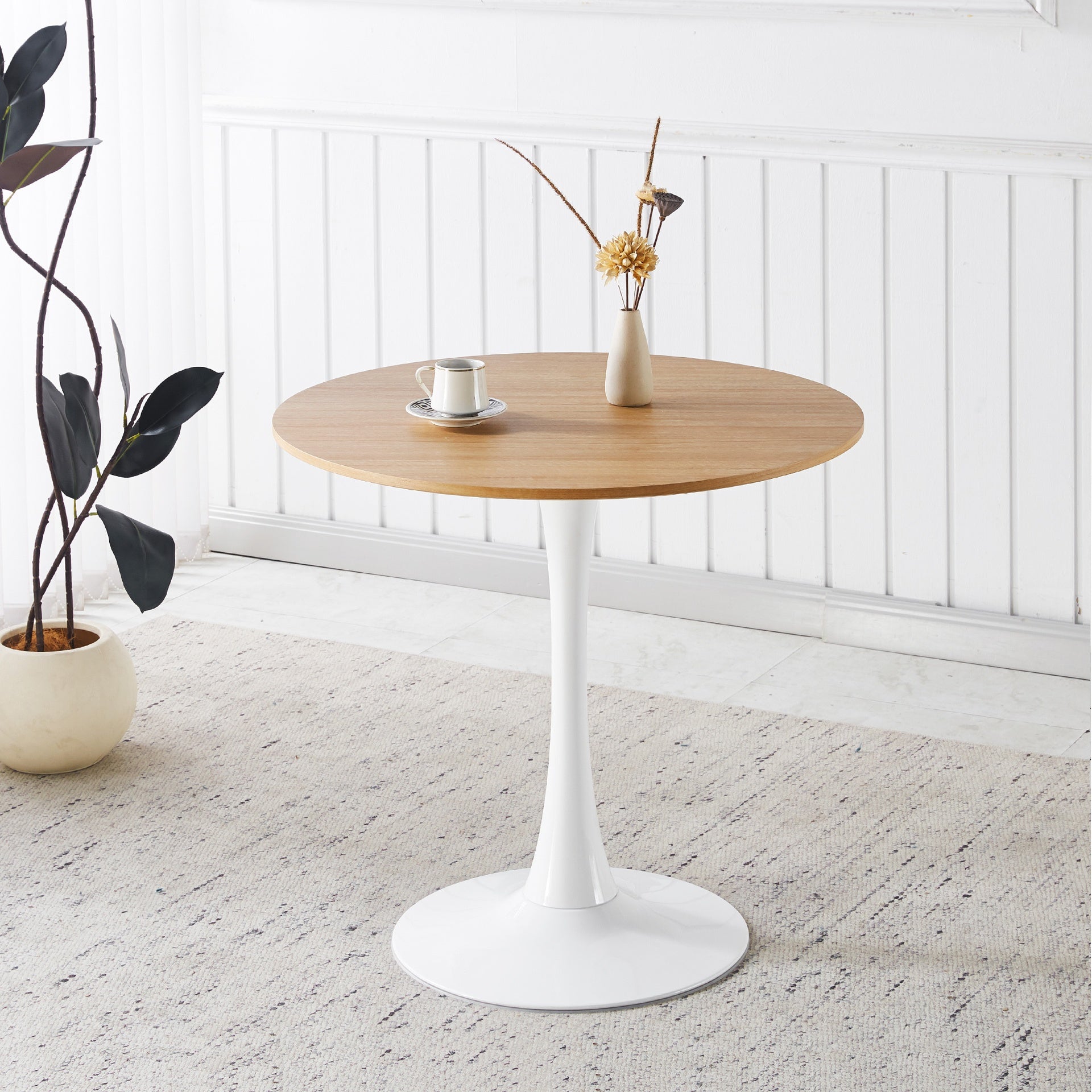 31.5"OAK COLOR TOP Tulip Table Mid-century Dining Table for 2-4 people With Round Mdf Table Top, Pedestal Dining Table, End Table Leisure Coffee Table
