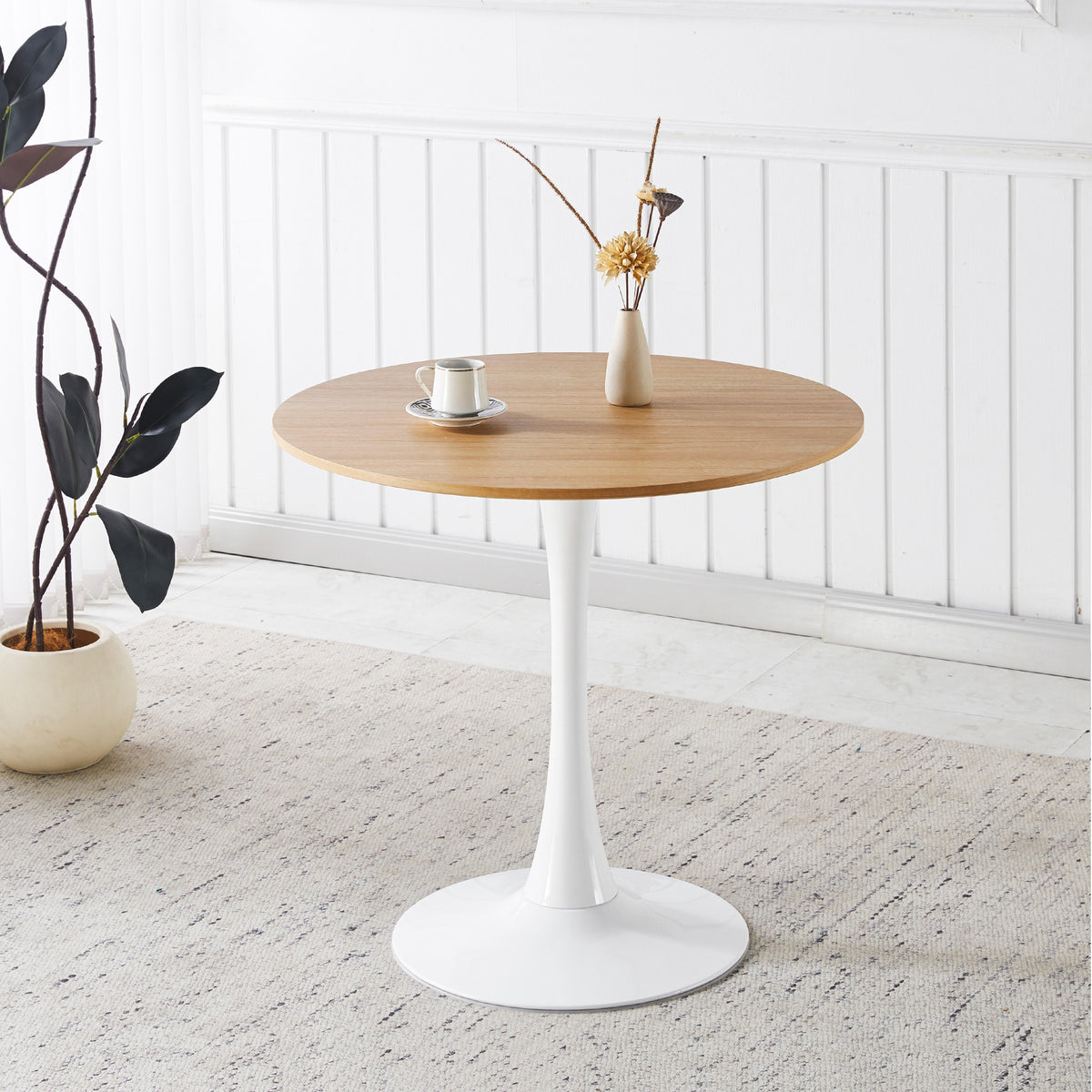 31.5"OAK COLOR TOP Tulip Table Mid-century Dining Table for 2-4 people With Round Mdf Table Top, Pedestal Dining Table, End Table Leisure Coffee Table