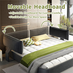 King Size Cloud Bed Frame with Oversized Padded Movable Headboard, Chenille Upholstered Bed with Round Corner,Metal + Solid Wooden Slat Double Support,No Box Spring Needed, Dark Grey