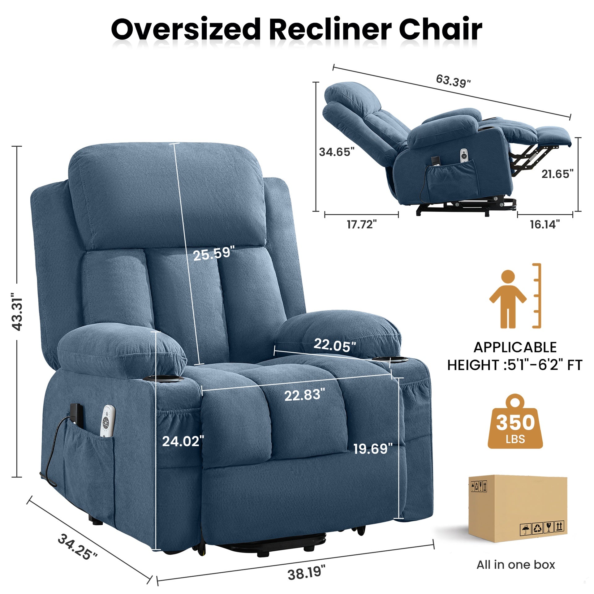 Power Lift Recliner Chair with Heat and Massage Electric Fabric Recliner Chair for Elderly with Side Pocket, USB Charge Port, Remote Control for Living Room