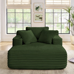 Living Room Compressed Chaise Lounge Foam Sofa bed, Fluffy Corduroy Upholstered Cloud Couch with Deep Seat, Green