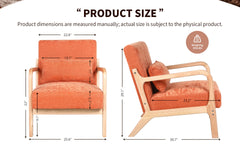 Mid Century Modern Armchair, Accent Chair with Solid Wood Frame and Detachable Lumbar Pillow for Living Room, Bedroom, Office(Orange)