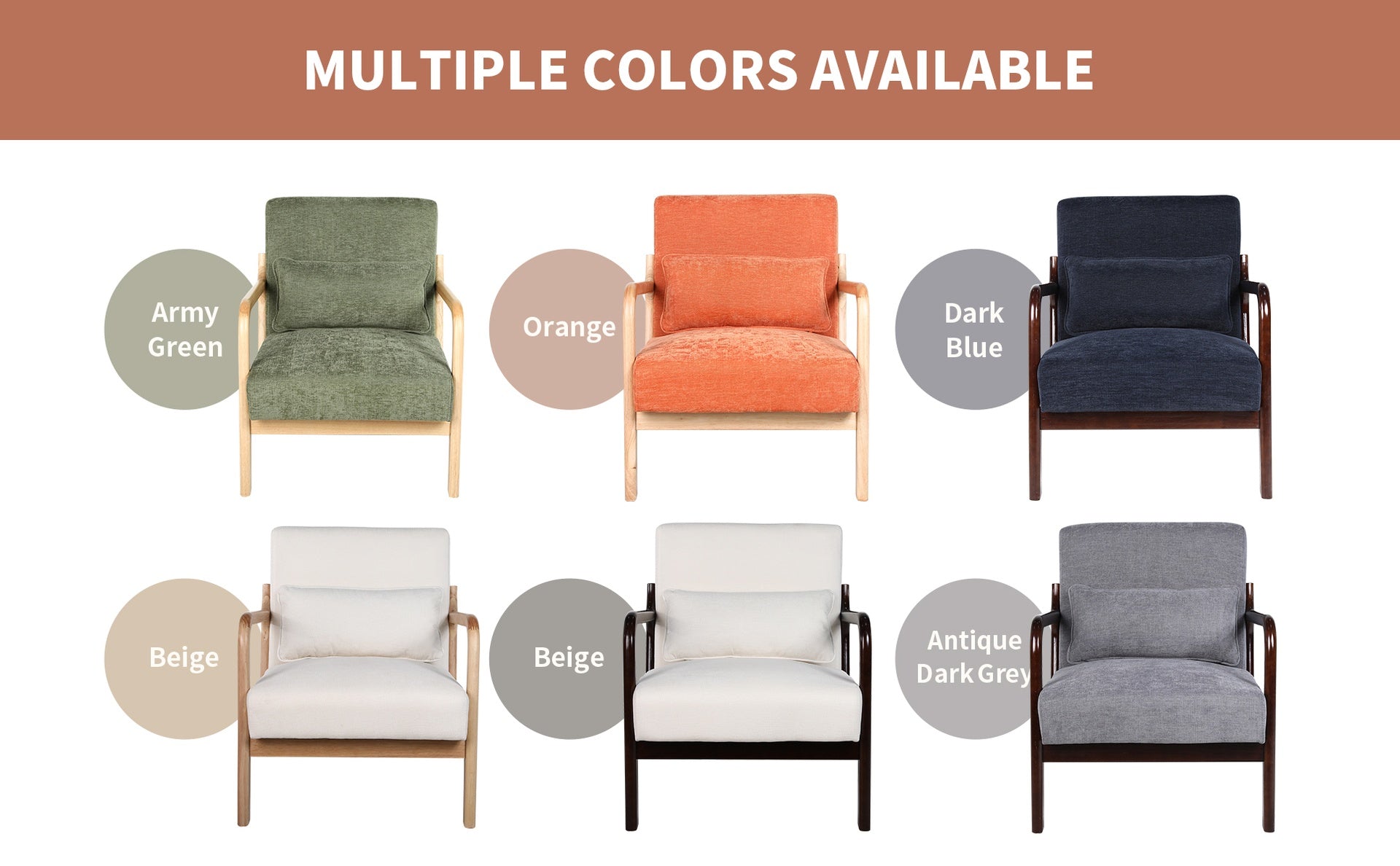 Mid Century Modern Armchair, Accent Chair with Solid Wood Frame and Detachable Lumbar Pillow for Living Room, Bedroom, Office(Orange)