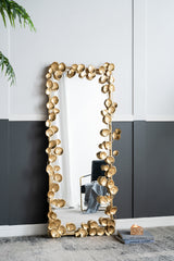 61" x 31" Full Length Mirror with Golden Leaf Accents, Floor Miiror for Living Room Bedroom