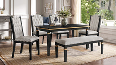 6-Piece Kitchen Dining Table Set, 60" Rectangular Table and 4 High-Back Tufted Chairs & 1 Bench for Dining Room and Kitchen (Black)