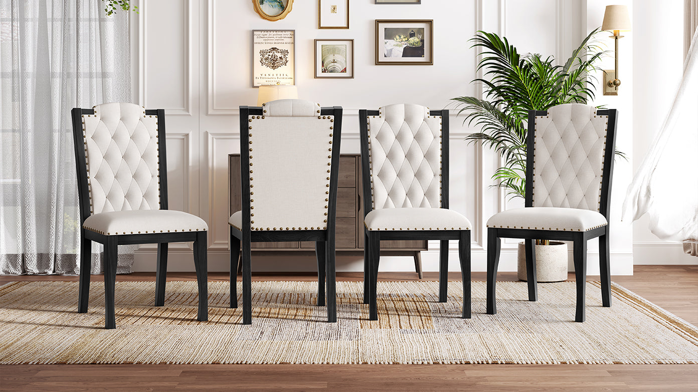 6-Piece Kitchen Dining Table Set, 60" Rectangular Table and 4 High-Back Tufted Chairs & 1 Bench for Dining Room and Kitchen (Black)