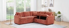 Sectional Sofa Bed L-shaped Sectional 81.9" Upholstered L-shaped Sofa with a Sofa Sleeper and a Hidden Storage Compartment for Living Room, Orange