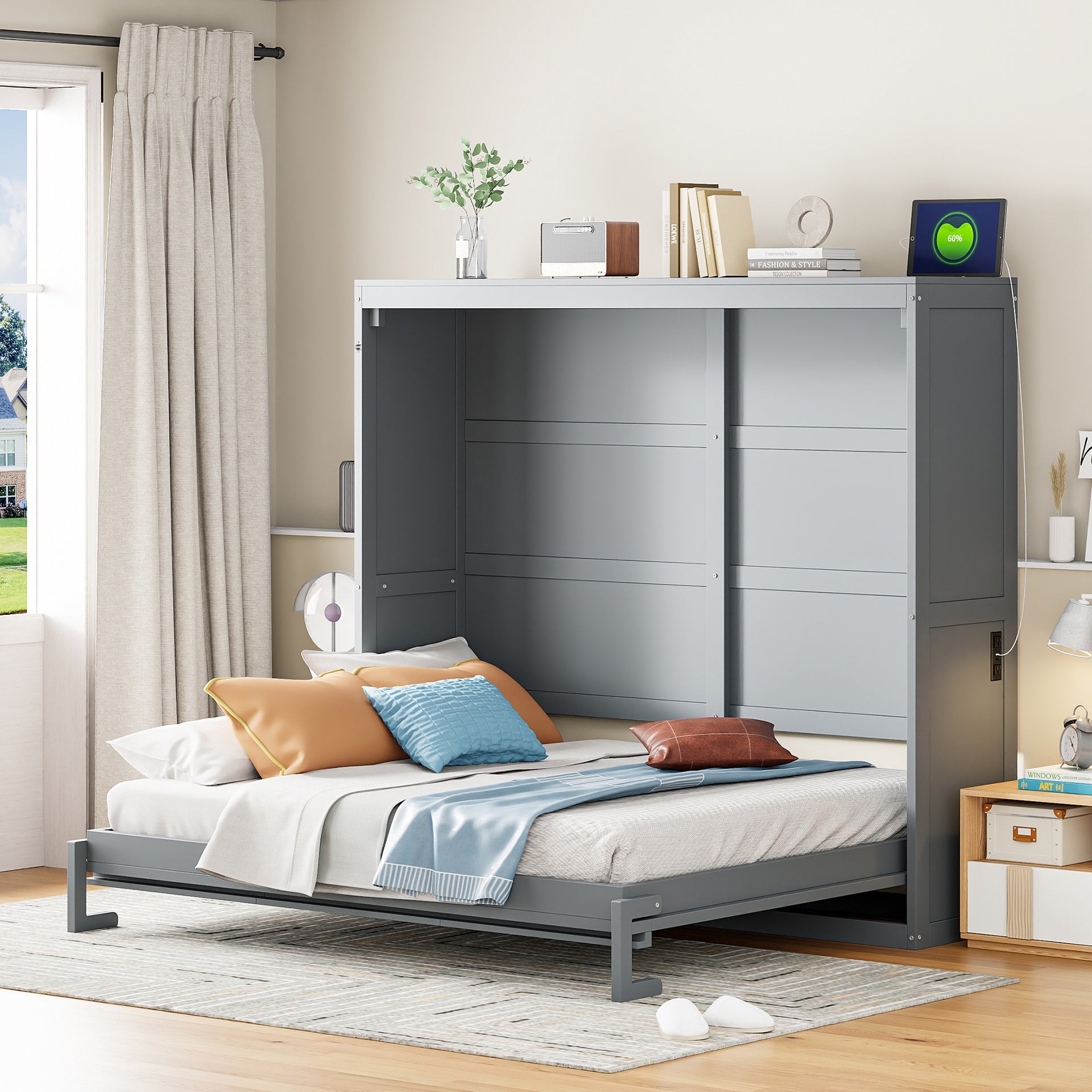 Full Size Murphy Bed Wall Bed,Gray( OLD SKU:N708S00011E)