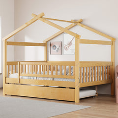 Full Size Wooden House Bed with Twin Size Trundle, Natural(OLD SKU: LP000306AAN)