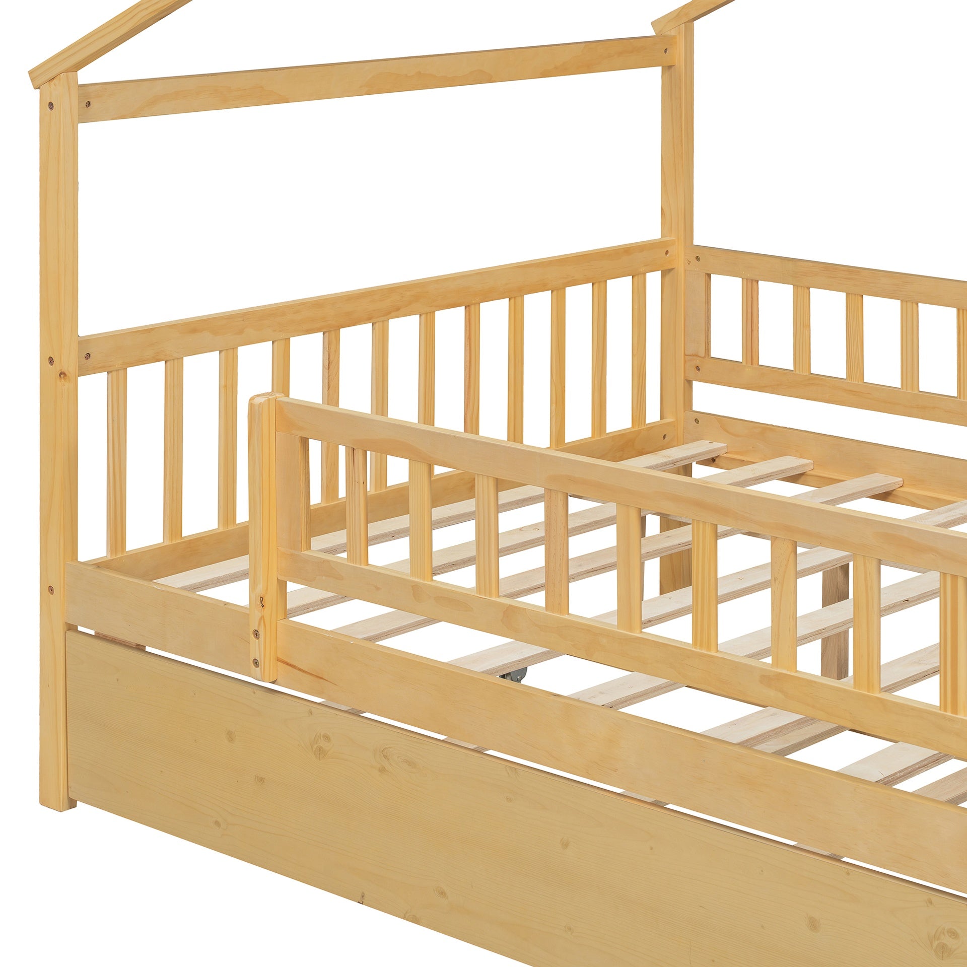 Full Size Wooden House Bed with Twin Size Trundle, Natural(OLD SKU: LP000306AAN)