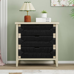 3 Drawer Buffet Sideboard with Adjustable Shelves, Storage Cabinet with Hand-woven rope decorated drawers for Living Room Kitchen Entryway