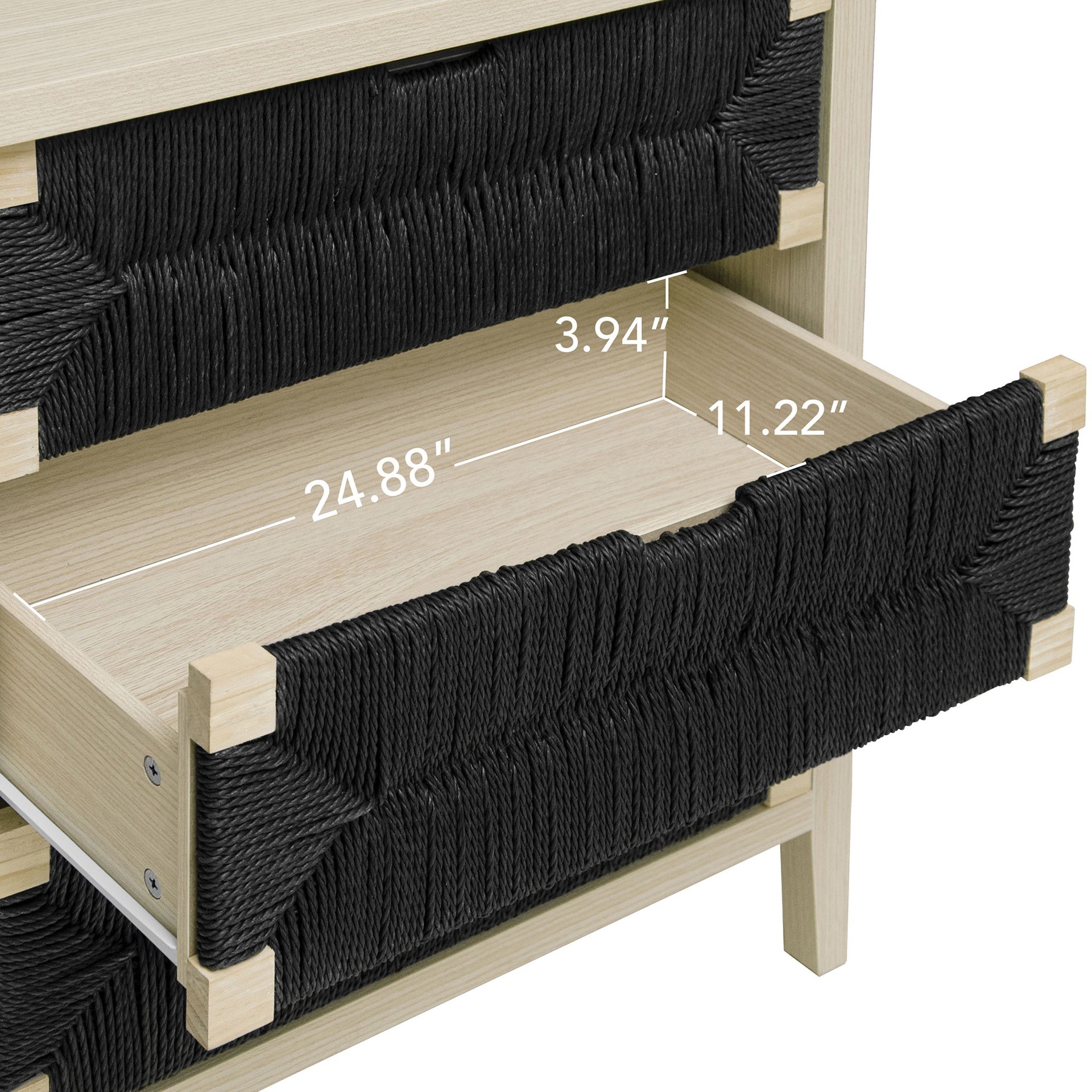 3 Drawer Buffet Sideboard with Adjustable Shelves, Storage Cabinet with Hand-woven rope decorated drawers for Living Room Kitchen Entryway