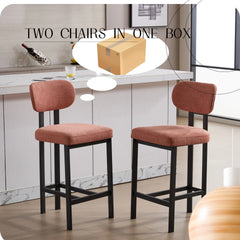 Bar Stools Set of 2, 26 inch Modern Upholstered Fabric Counter Height Barstools, Kitchen Island Chairs with Black Metal Legs for Dining Room/Kitchen Island/Bar