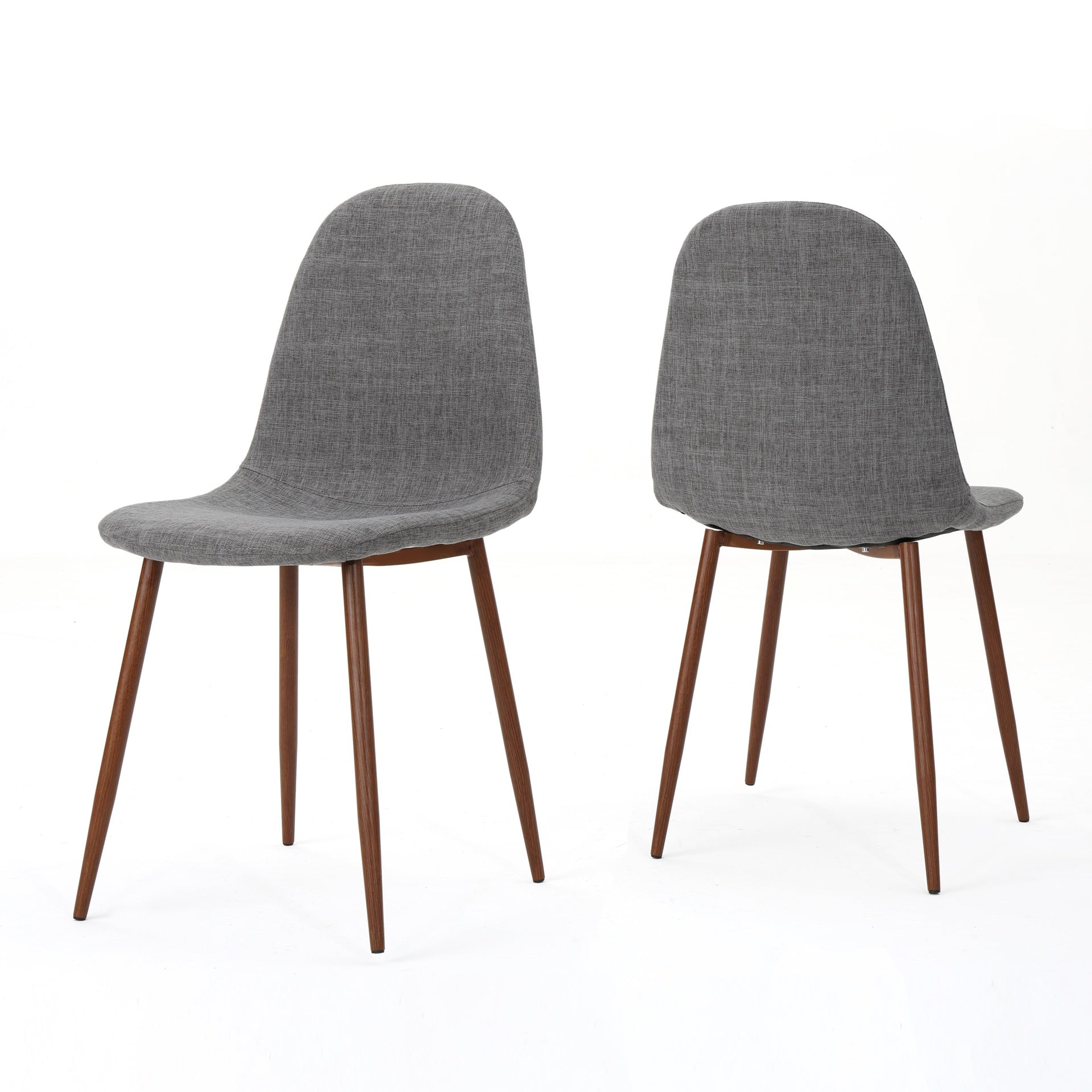 Mid-Century Modern Fabric Upholstered Dining Chairs, Set of 2, Light Gray and Dark Walnut Finish