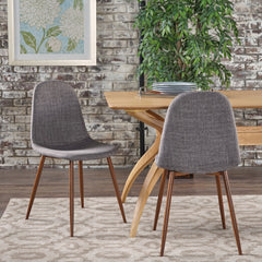 Mid-Century Modern Fabric Upholstered Dining Chairs, Set of 2, Light Gray and Dark Walnut Finish