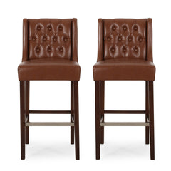 30.5 Inch Seat Height Bar Stool, Light Brown PU Upholstery with Back & Metal Footrest, Counter Stool for Kitchen Island