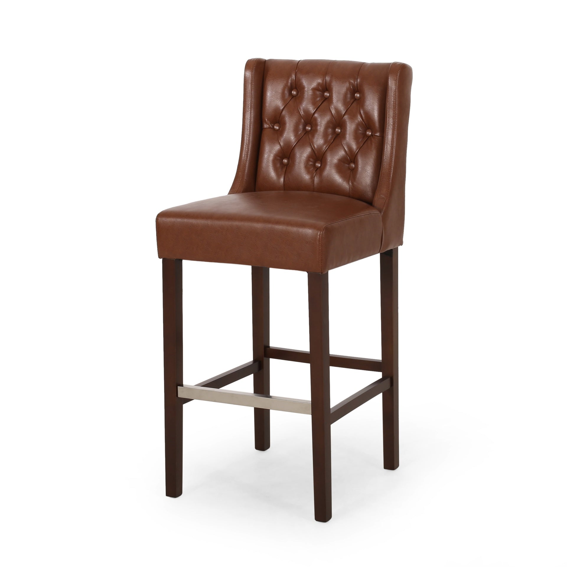 30.5 Inch Seat Height Bar Stool, Light Brown PU Upholstery with Back & Metal Footrest, Counter Stool for Kitchen Island