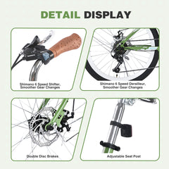 6 Speed, Steel Frame, Multiple Colors 24 Inch Bike,Commuter Bike for Adults