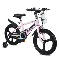 FKZNPJ Kids Bike 18 Inch – High Carbon Steel Frame, Magnesium Alloy Wheels, Training Wheels with Night Glow, Adjustable Seat, Water Bottle – Girls & Boys Bicycle Ages 3-9, Toddler Bike