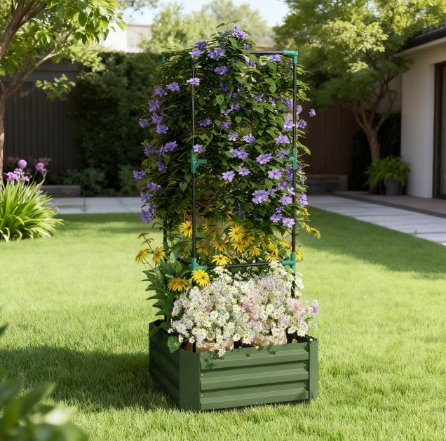 Garden Bed,Galvanized Planter Box,Raised Garden Bed with Cage for Climbing Vines
