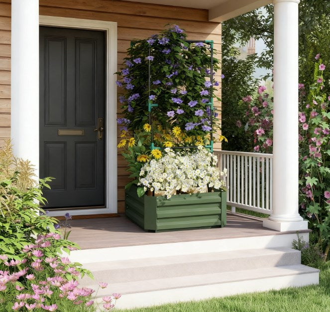Garden Bed,Galvanized Planter Box,Raised Garden Bed with Cage for Climbing Vines