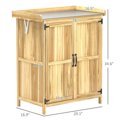 Garden Tool Shed,Wooden Potting Bench with 2 Doors,Outdoor Storage Cabinet,with Metal Tabletop and Shelf