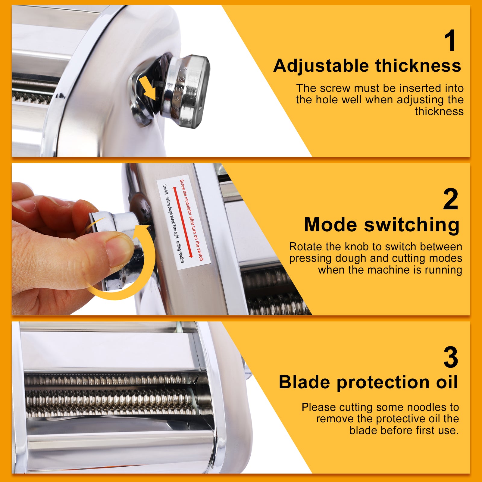 Electric Pasta Maker Noodle Maker Pasta Making Machine Dough Roller Cutter Thickness Adjustable Stainless Steel US 110V 135w one blade 2.5mm round noodle