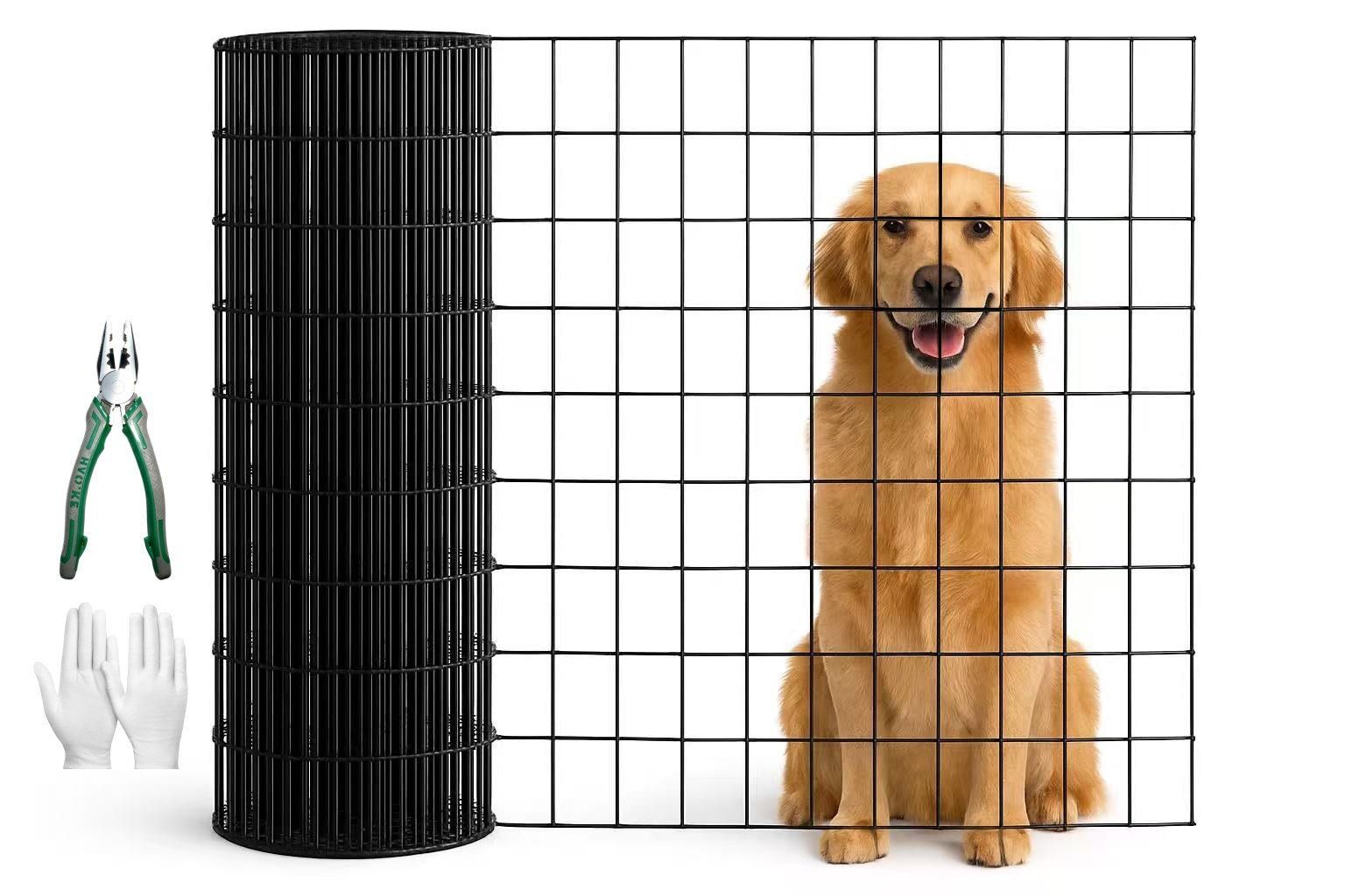 36 INCH × 99 FT black vinyl-coated metal mesh, 16 gauge 2/3 inch black PVC metal mesh, black welded wire mesh support, poultry cage protective fence