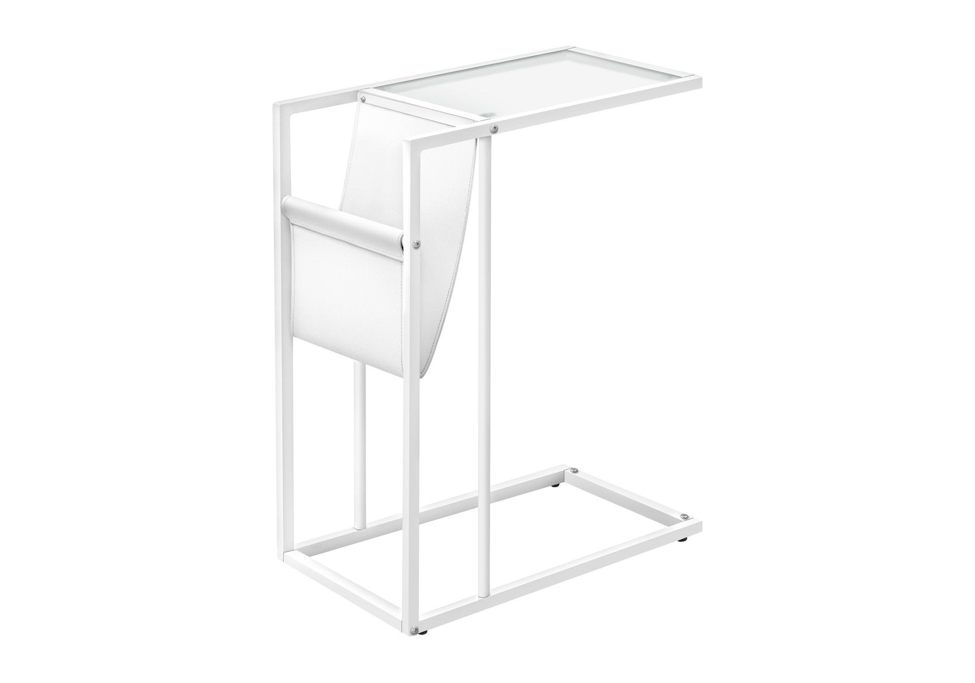Accent Table, C-shaped, End, Side, Snack, Magazine Storage, Living Room, Bedroom, White Leather Look, White Metal, Contemporary, Modern