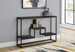Accent Table, Console, Entryway, Narrow, Sofa, Living Room, Bedroom, Brown Laminate, Black Metal, Contemporary, Modern