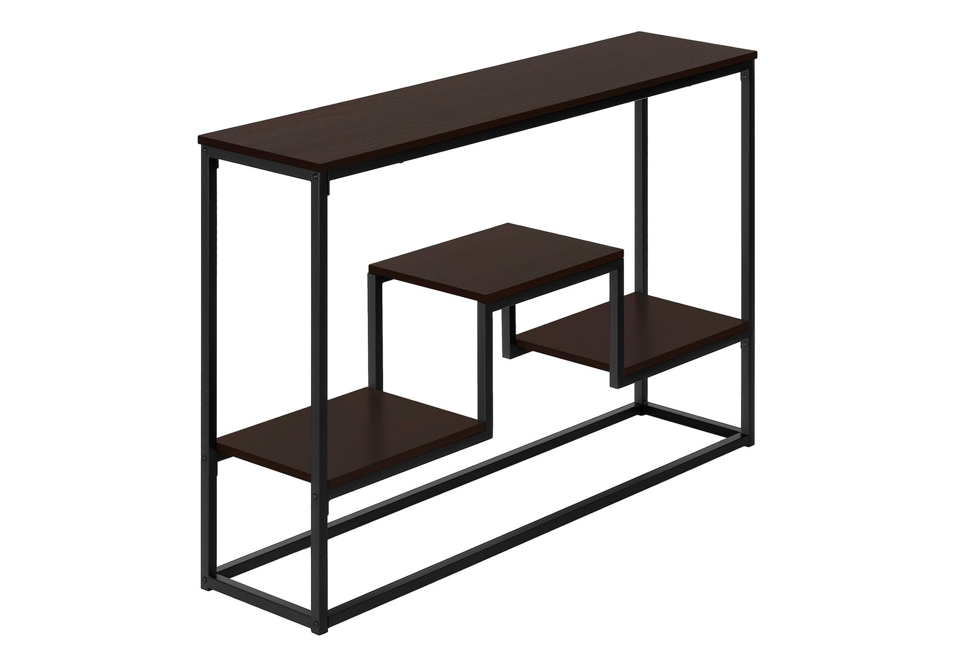 Accent Table, Console, Entryway, Narrow, Sofa, Living Room, Bedroom, Brown Laminate, Black Metal, Contemporary, Modern