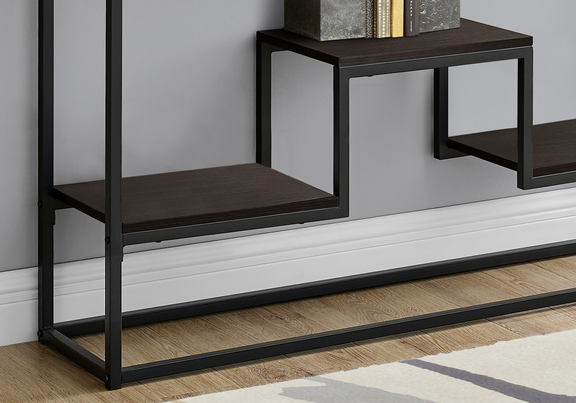 Accent Table, Console, Entryway, Narrow, Sofa, Living Room, Bedroom, Brown Laminate, Black Metal, Contemporary, Modern