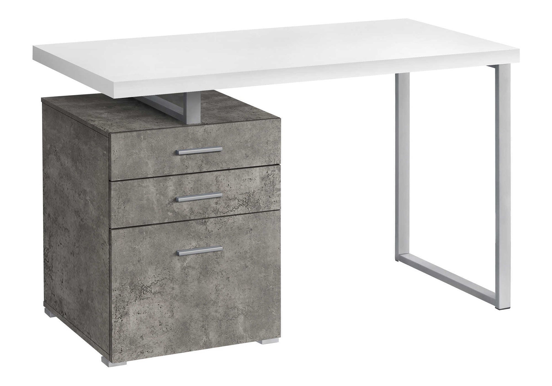 Computer Desk, Home Office, Laptop, Left, Right Set-up, Storage Drawers, 48"l, Work, White And Concrete Laminate, White Metal, Contemporary, Modern