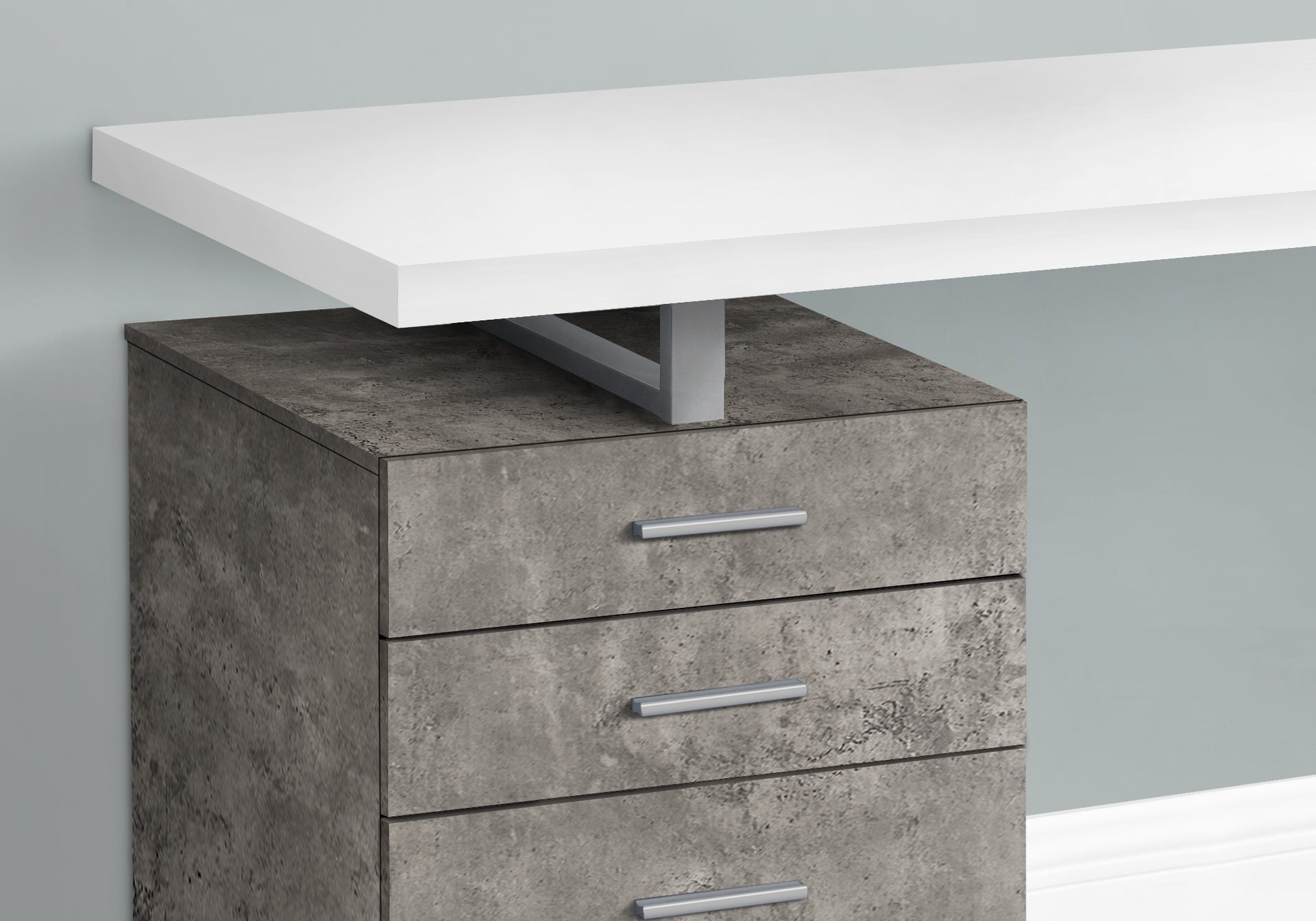 Computer Desk, Home Office, Laptop, Left, Right Set-up, Storage Drawers, 48"l, Work, White And Concrete Laminate, White Metal, Contemporary, Modern