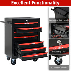 Rolling Metal Tool Chest with 7 Drawers, 20" 7-Drawer Tool Chest Cabinet with Ball Bearing Drawer Slides, Steel Tool Storage Box Organizer -BLACK&RED