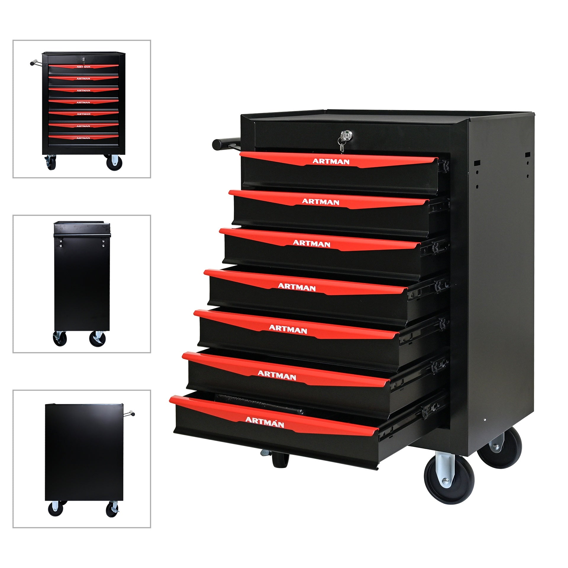Rolling Metal Tool Chest with 7 Drawers, 20" 7-Drawer Tool Chest Cabinet with Ball Bearing Drawer Slides, Steel Tool Storage Box Organizer -BLACK&RED