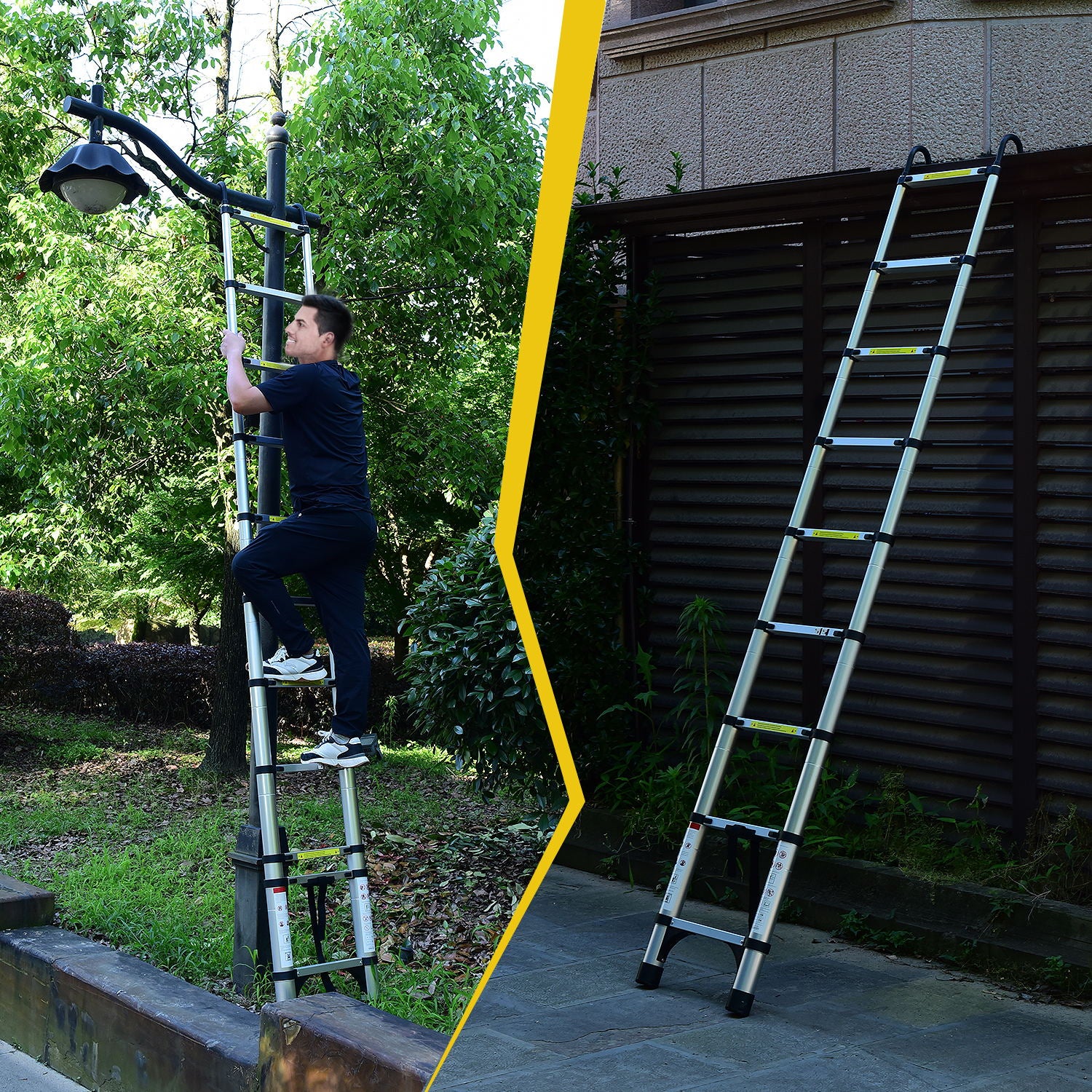 10.5ft (about 3.2m) retractable ladder, multi-functional foldable ladder, with hook, aluminum retractable ladder, suitable for daily use of RV, attic, home, 330 pounds