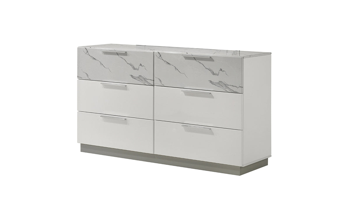 Mist Dresser White 鈥 Two-Tone High-Gloss Marble & Lacquer Finish with Six Spacious Drawers, Velvet-Lined Interiors (INCLUDES DRESSER ONLY)      same asG150108674  (NJ inventory)