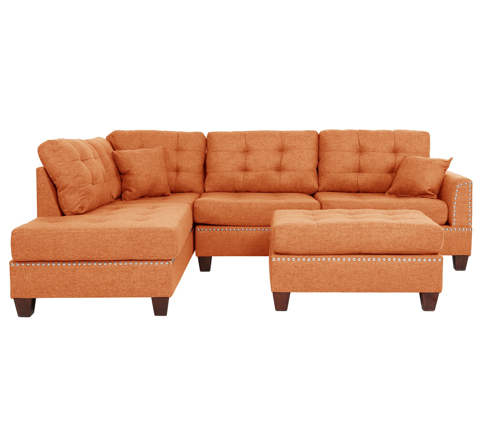 3 Piece Reversible Sectional Sofa Set W/ Ottoman in Citrus Color