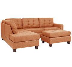 3 Piece Reversible Sectional Sofa Set W/ Ottoman in Citrus Color